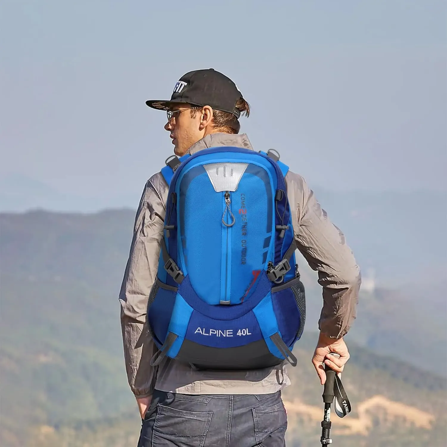 Hiking Backpack Camping 40L Outdoor Daypack Lightweight Travel Backpack with Rain Cover for Women Men (Blue)