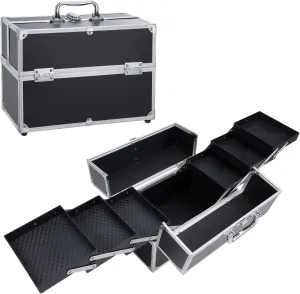 Hododou Makuep Train Case Extra Large 6 Trays Makeup Box Travel Case Professional Cosmetic Storage for Makeup Artist, Nail Tech, Hairstylists Salon Barber Case with Lockable Handle PRO Black