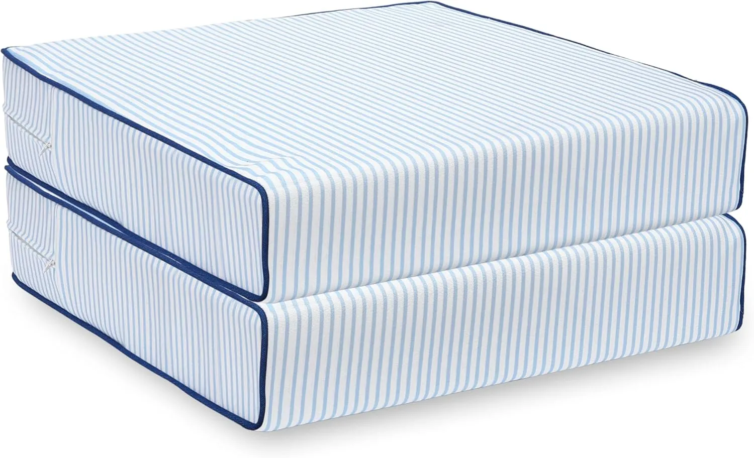 Hofdeco Premium Coastal Patio Indoor Outdoor Seat Cushion Cover Only Set of 2, 20”x20”x4” Water Repellent for Backyard, Couch, Baby Blue Print Stripes B