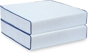 Hofdeco Premium Coastal Patio Indoor Outdoor Seat Cushion Cover Only Set of 2, 20”x20”x4” Water Repellent for Backyard, Couch, Baby Blue Print Stripes B