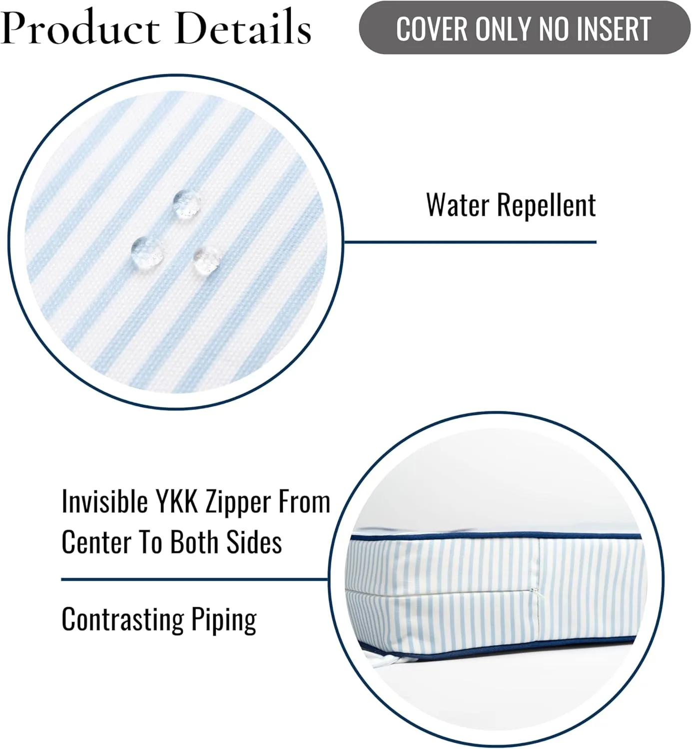 Hofdeco Premium Coastal Patio Indoor Outdoor Seat Cushion Cover Only Set of 2, 20”x20”x4” Water Repellent for Backyard, Couch, Baby Blue Print Stripes B