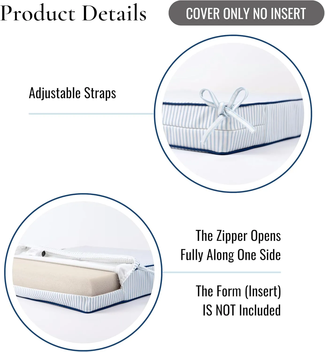 Hofdeco Premium Coastal Patio Indoor Outdoor Seat Cushion Cover Only Set of 2, 20”x20”x4” Water Repellent for Backyard, Couch, Baby Blue Print Stripes B