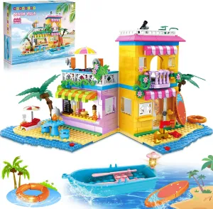 HOGOKIDS Beach House Building Set - Seaside Villa Building Toys Friends Vacation Hut Construction Blocks 586PCS Cottage Playset Birthday for Kids Girls Boys Age 6 7 8 9 10 11 12 Years