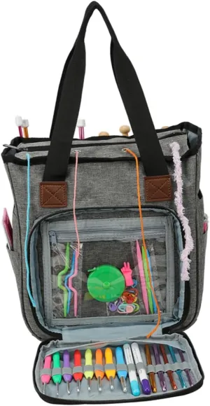 Hohopeti Elegant Yarn Tote Bag Shoulder Storage for Knitting Supplies Multi-Compartment Home Organizer Grey