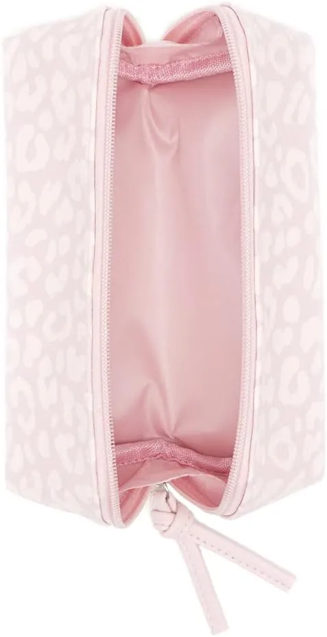 Home Basics Chic Rectangular Pink Leopard Print Travel Cosmetic Makeup Bag with Full Zipper and End Pull Fully Lined Cosmetic Organizer Pouch | Expands Fully
