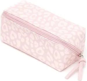 Home Basics Chic Rectangular Pink Leopard Print Travel Cosmetic Makeup Bag with Full Zipper and End Pull Fully Lined Cosmetic Organizer Pouch | Expands Fully