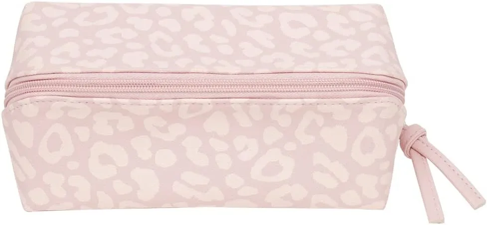 Home Basics Chic Rectangular Pink Leopard Print Travel Cosmetic Makeup Bag with Full Zipper and End Pull Fully Lined Cosmetic Organizer Pouch | Expands Fully