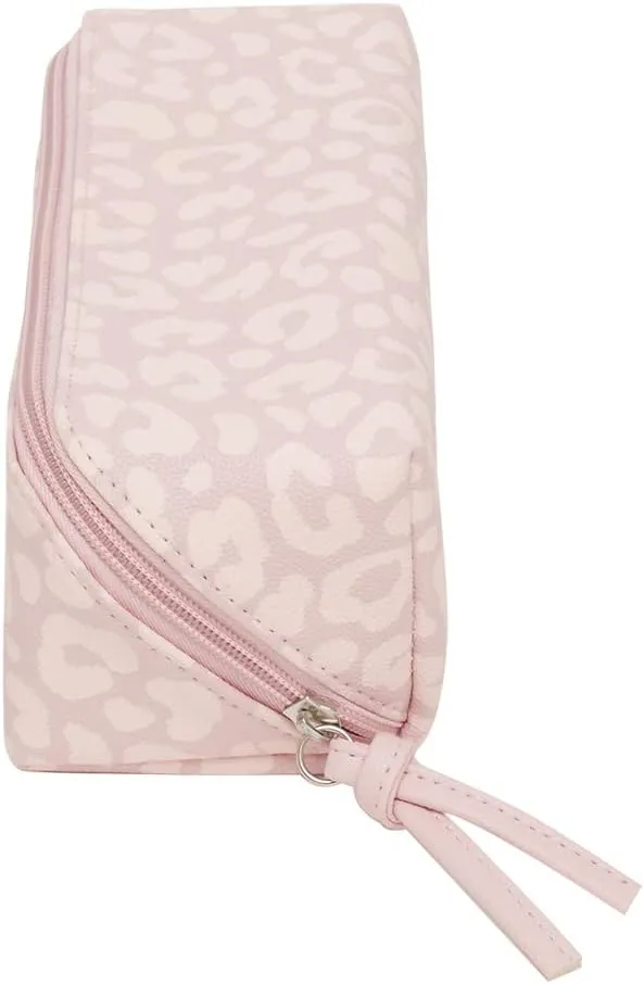 Home Basics Chic Rectangular Pink Leopard Print Travel Cosmetic Makeup Bag with Full Zipper and End Pull Fully Lined Cosmetic Organizer Pouch | Expands Fully