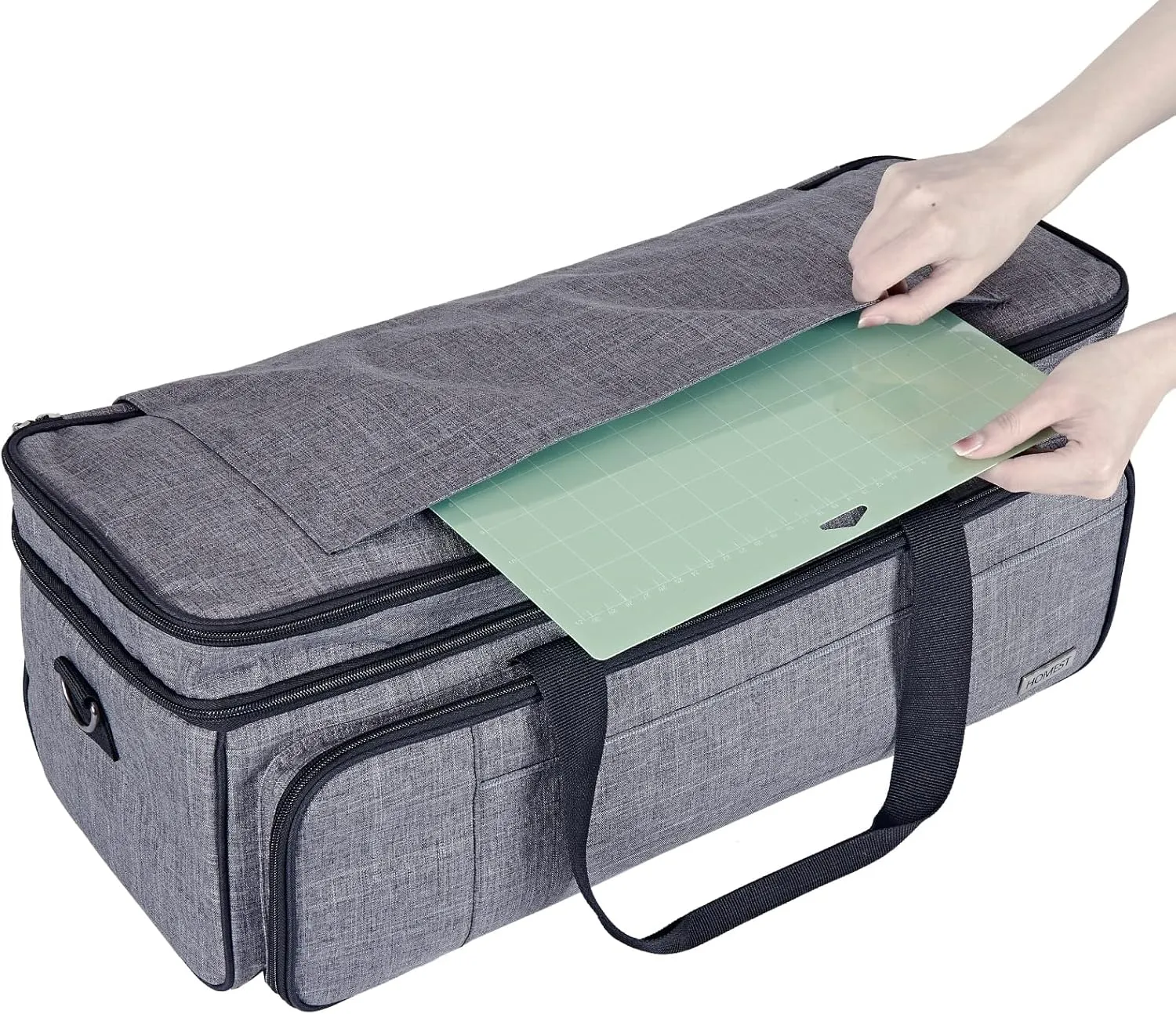 HOMEST Double Layer Carrying Case with Mat Pocket for Cricut Maker 3, Explore 3, Multi Front Pockets for Accessories and Supplies, Grey