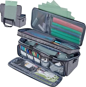 HOMEST Double Layer Carrying Case with Mat Pocket for Cricut Maker 3, Explore 3, Multi Front Pockets for Accessories and Supplies, Grey