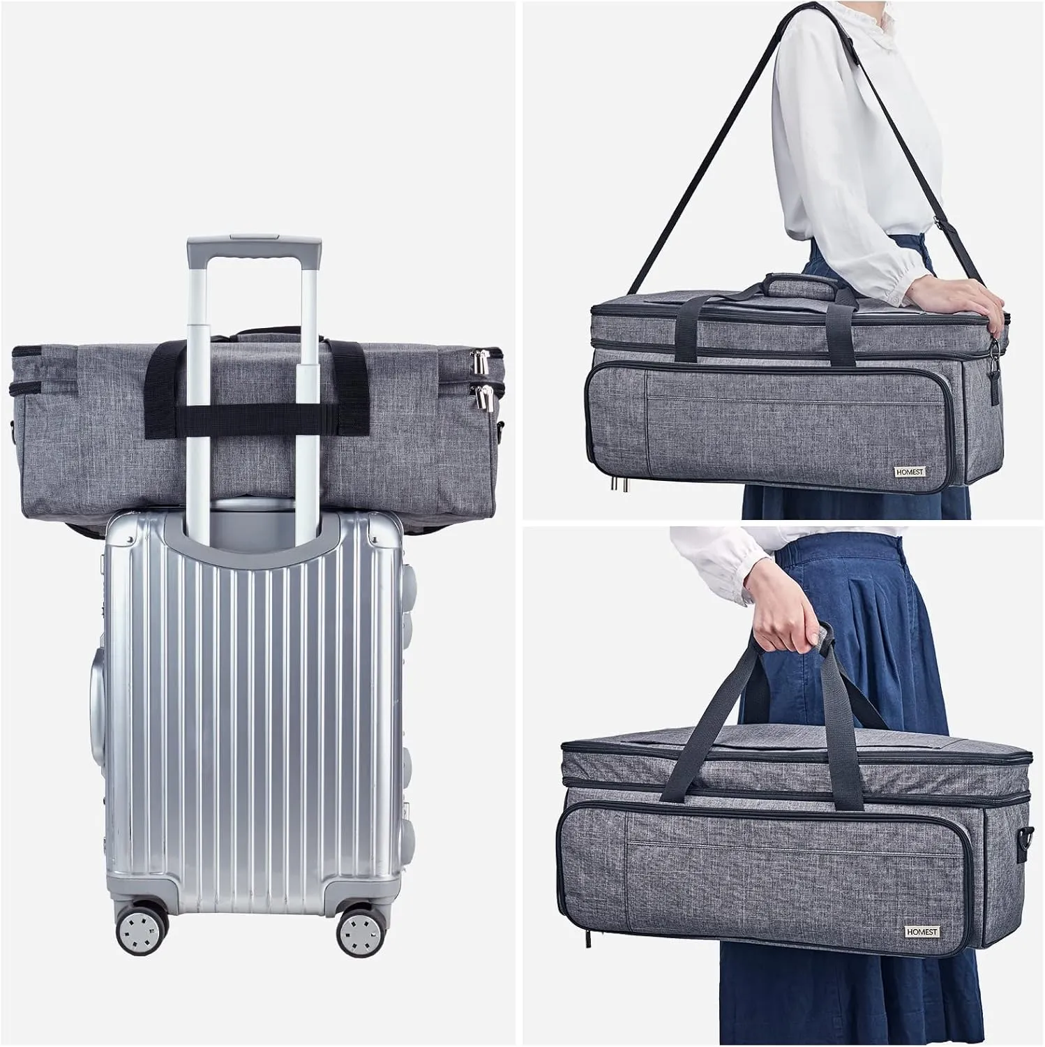 HOMEST Double Layer Carrying Case with Mat Pocket for Cricut Maker 3, Explore 3, Multi Front Pockets for Accessories and Supplies, Grey