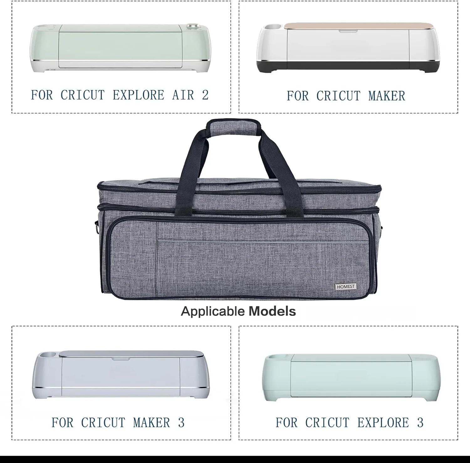 HOMEST Double Layer Carrying Case with Mat Pocket for Cricut Maker 3, Explore 3, Multi Front Pockets for Accessories and Supplies, Grey