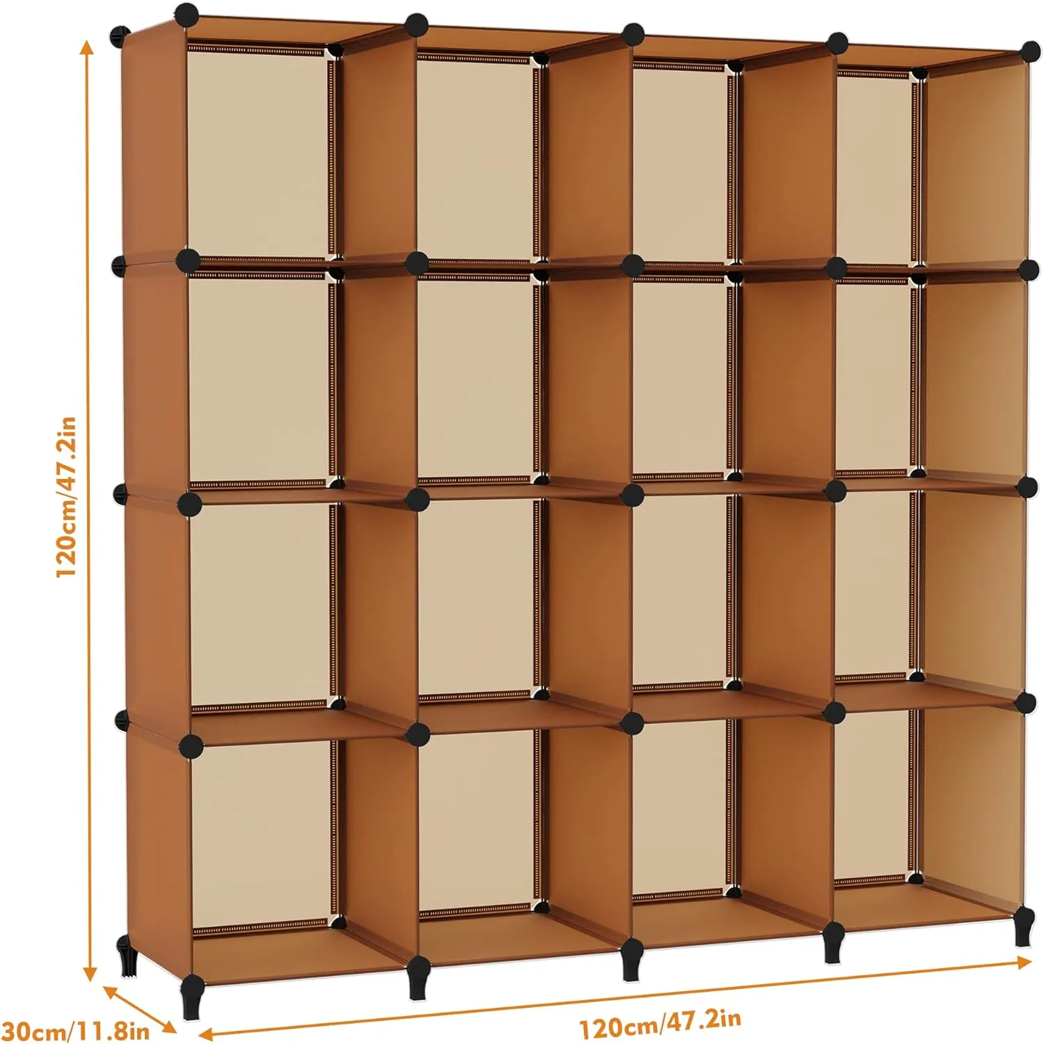 HOMIDEC Cube Storage Organizer 16-Cube Storage Shelf, Closet Organizer for Garment Racks, Closet Organizers and Storage with Metal Hammer, Bookshelf for Kids, (48.4 L x 12.2 W x 48.4 H Inches)
