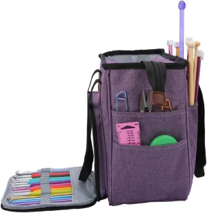 Homoyoyo Fashion Purple Woolen Yarn Storage Bag Kit Multi Compartment Organizer for Knitting Crochet Tools Versatile Tote for Home Finishing Crafting Essentials