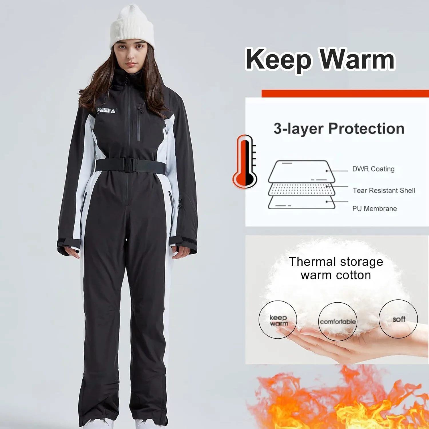 HOTIAN Women One Piece Ski Suits Slim Fit Overalls Jumpsuits Waterproof Winter Outdoor Snowboard Snow Suits