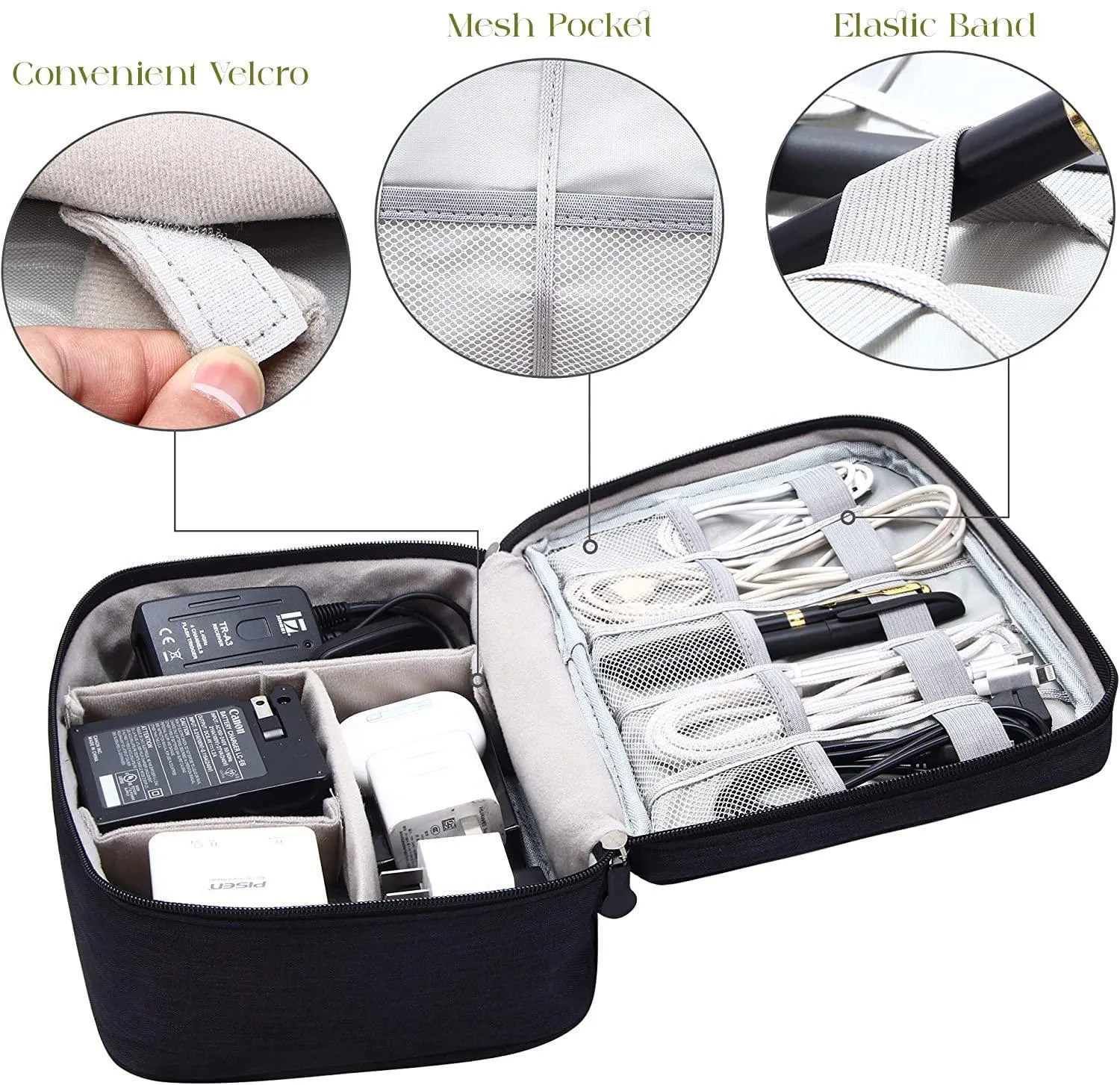 House of Quirk Polyester Electronics Accessories Organizer Bag, Universal Carry Travel Gadget Bag For Cables, Plug And More, Perfect Size Fits For Pad Phone Charger Hard Disk - Black