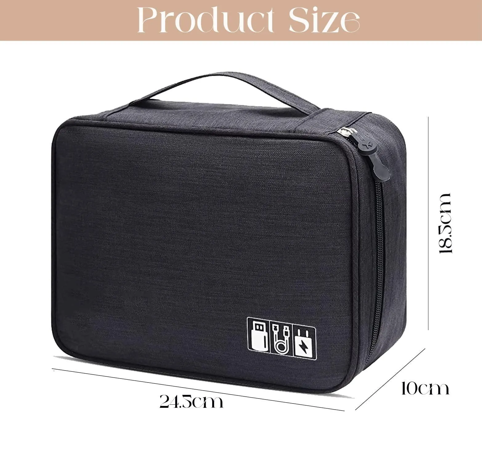House of Quirk Polyester Electronics Accessories Organizer Bag, Universal Carry Travel Gadget Bag For Cables, Plug And More, Perfect Size Fits For Pad Phone Charger Hard Disk - Black