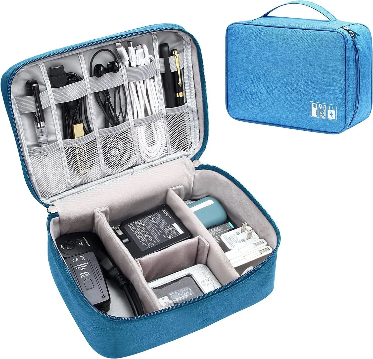 House of Quirk Polyester Electronics Accessories Organizer Bag, Universal Carry Travel Gadget Bag For Cables, Plug And More, Perfect Size Fits For Pad Phone Charger Hard Disk - Light Blue