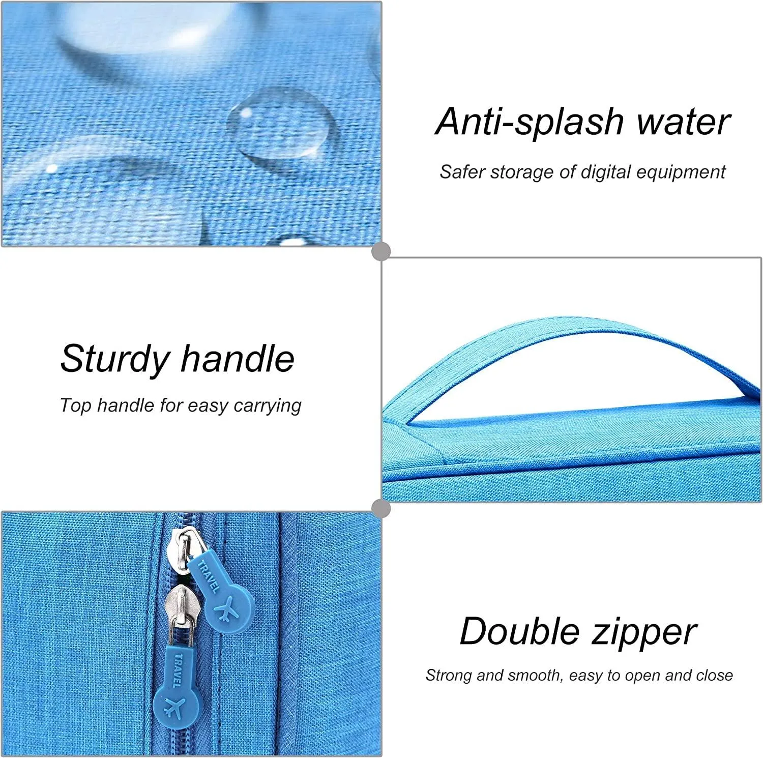 House of Quirk Polyester Electronics Accessories Organizer Bag, Universal Carry Travel Gadget Bag For Cables, Plug And More, Perfect Size Fits For Pad Phone Charger Hard Disk - Light Blue
