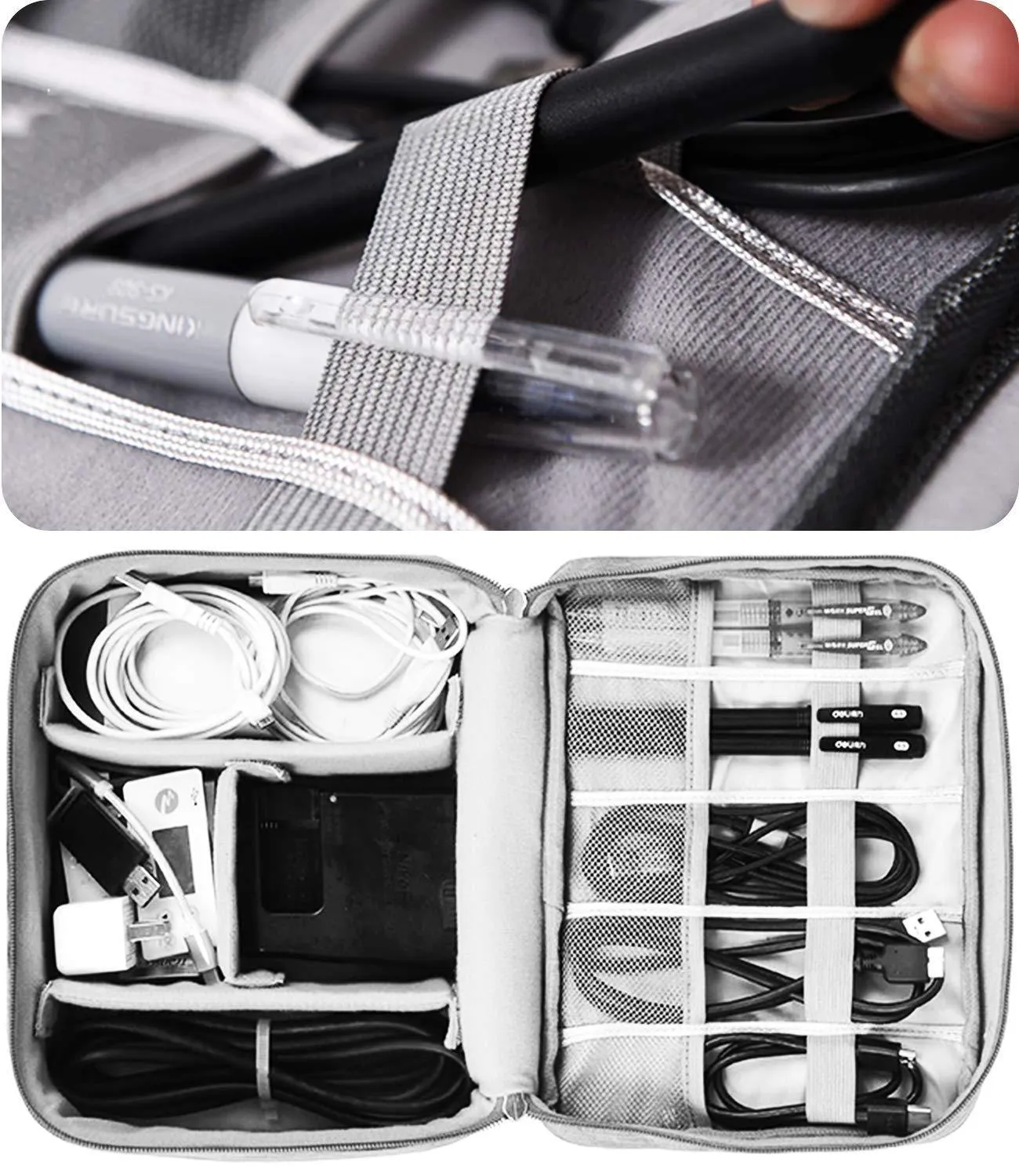 House of Quirk Polyester Electronics Accessories Organizer Bag, Universal Carry Travel Gadget Bag For Cables, Plug And More, Perfect Size Fits For Pad Phone Charger Hard Disk - Light Blue