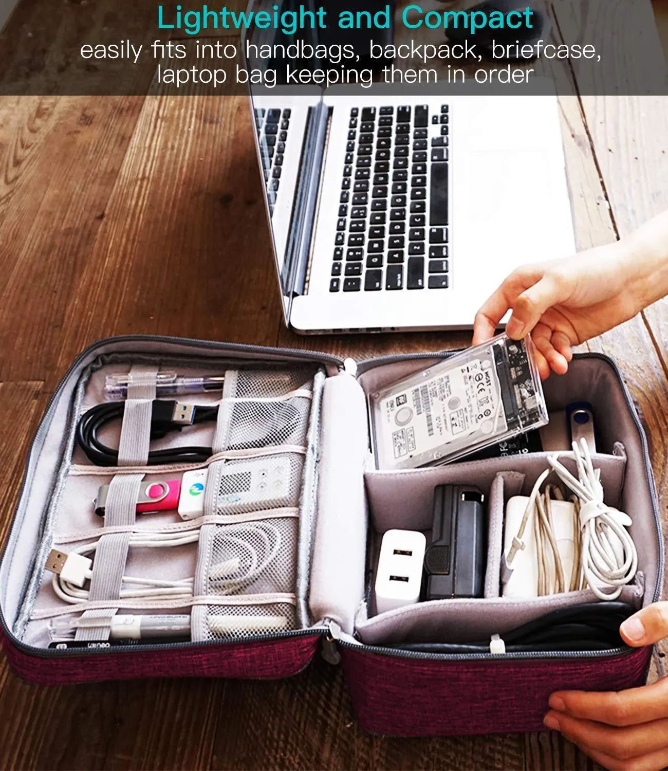 House of Quirk Polyester Electronics Accessories Organizer Bag, Universal Carry Travel Gadget Bag For Cables, Plug And More, Perfect Size Fits For Pad Phone Charger Hard Disk - Light Blue