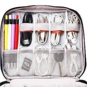 House of Quirk Polyester Electronics Accessories Organizer Bag, Universal Carry Travel Gadget Bag For Cables, Plug And More, Perfect Size Fits For Pad Phone Charger Hard Disk - Light Blue