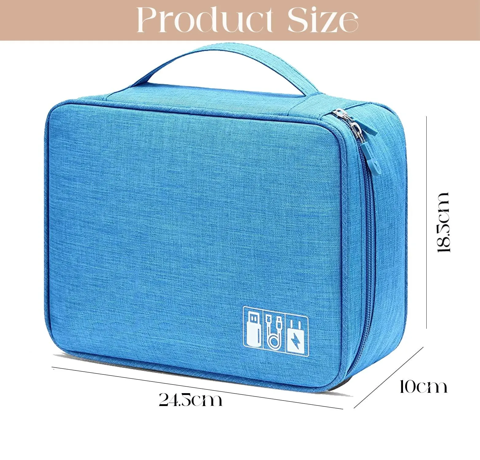 House of Quirk Polyester Electronics Accessories Organizer Bag, Universal Carry Travel Gadget Bag For Cables, Plug And More, Perfect Size Fits For Pad Phone Charger Hard Disk - Light Blue
