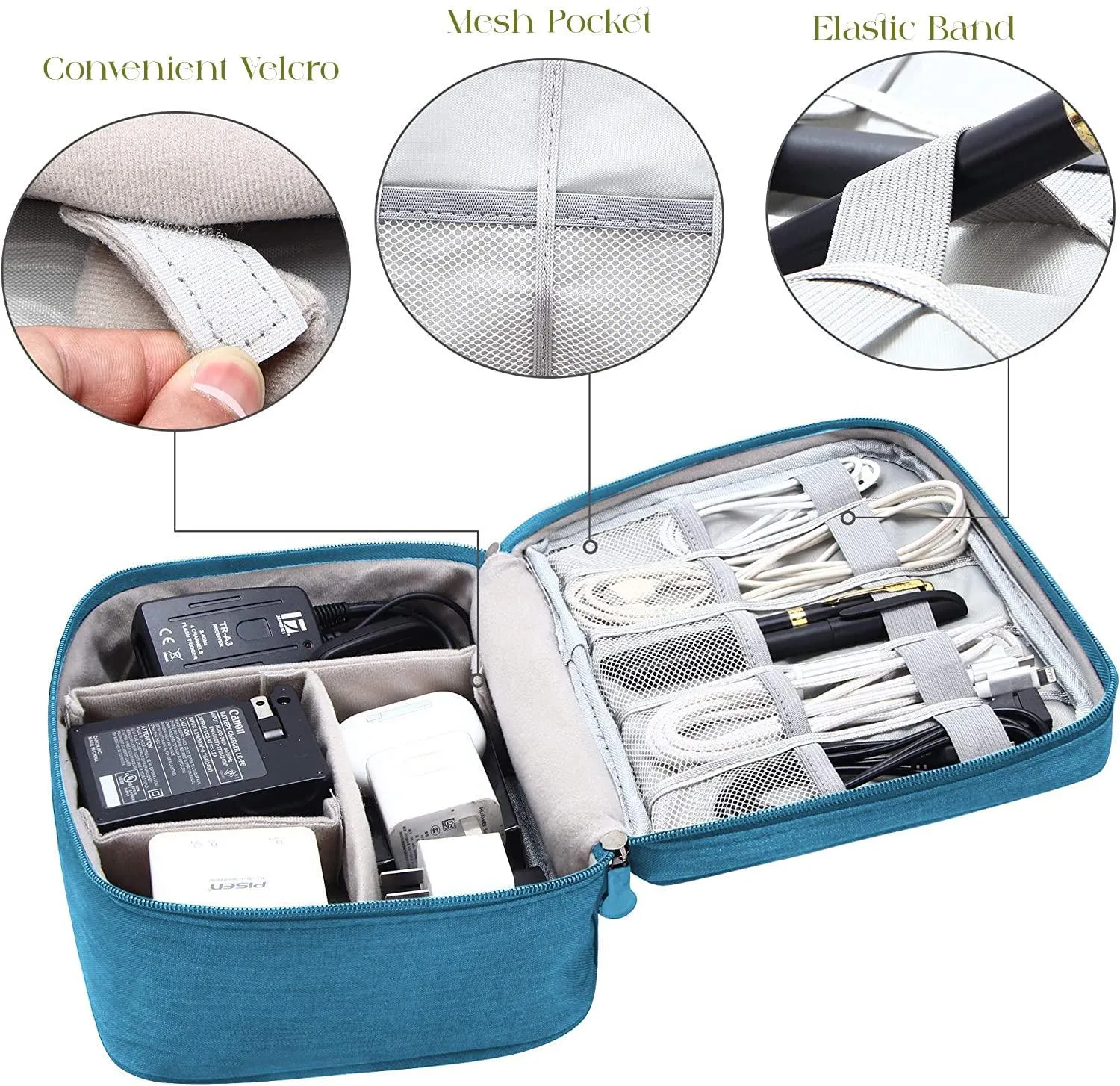 House of Quirk Polyester Electronics Accessories Organizer Bag, Universal Carry Travel Gadget Bag For Cables, Plug And More, Perfect Size Fits For Pad Phone Charger Hard Disk - Light Blue