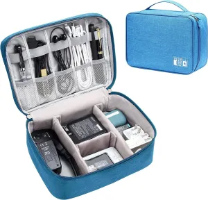 House of Quirk Polyester Electronics Accessories Organizer Bag, Universal Carry Travel Gadget Bag For Cables, Plug And More, Perfect Size Fits For Pad Phone Charger Hard Disk - Light Blue
