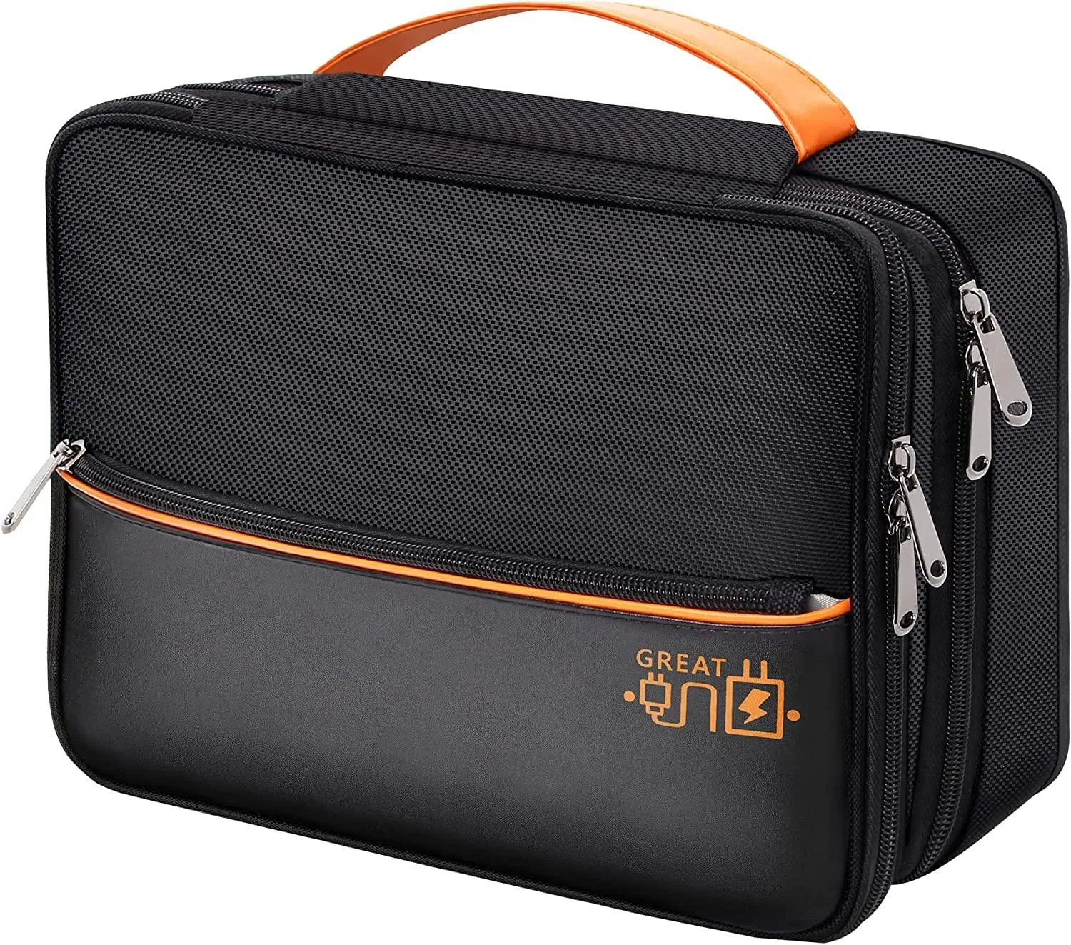 House of Quirk Polyester Electronics Travel Organizer, Double Layer Cable Organizer Bag Watreproof Electronics Accessories Storage Bag For Cord, Charger, Phone, Power Bank, Hard Drive (Black)
