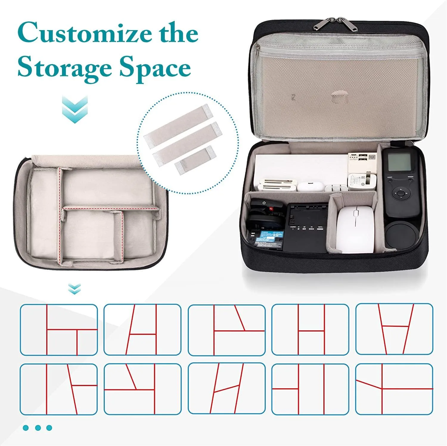 House of Quirk Polyester Electronics Travel Organizer, Double Layer Cable Organizer Bag Watreproof Electronics Accessories Storage Bag For Cord, Charger, Phone, Power Bank, Hard Drive (Black)