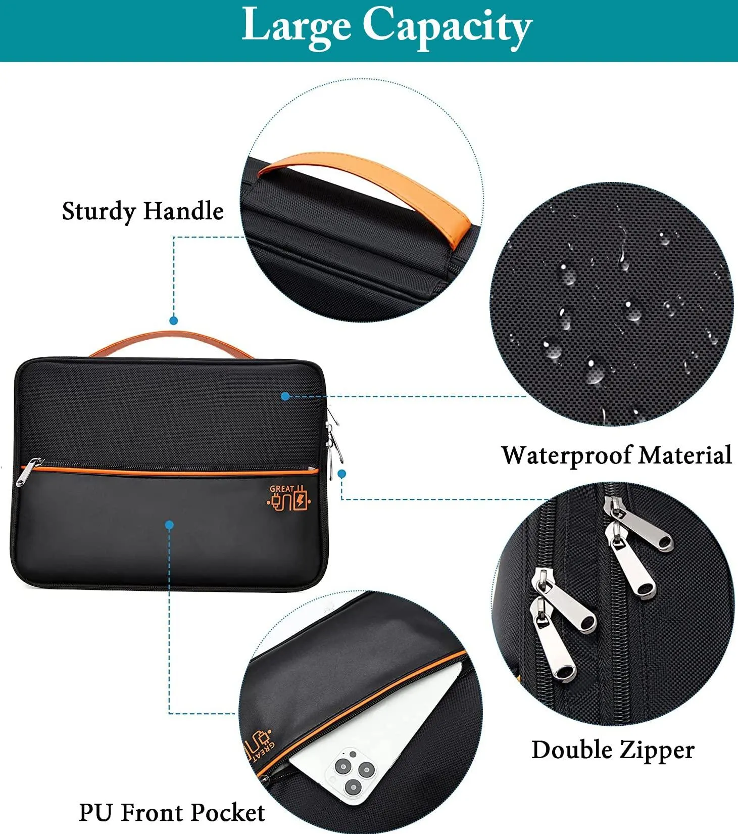 House of Quirk Polyester Electronics Travel Organizer, Double Layer Cable Organizer Bag Watreproof Electronics Accessories Storage Bag For Cord, Charger, Phone, Power Bank, Hard Drive (Black)