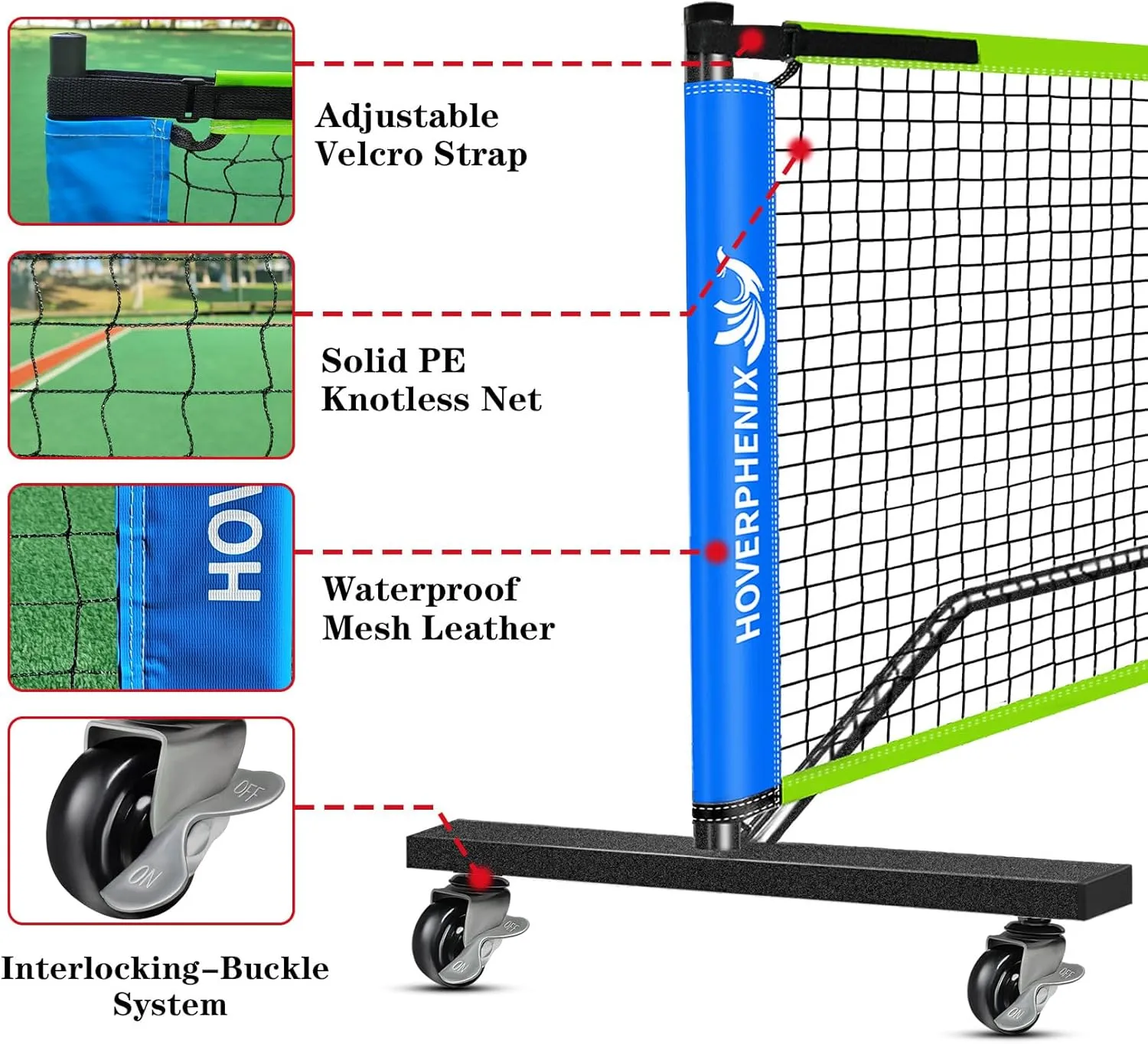 Hoverphenix Pickleball Net for Driveway, 22FT Regulation Size Pickleball Net with Paddles Set of 4, Pickleballs and Carry Bag for Outdoor Indoor Game