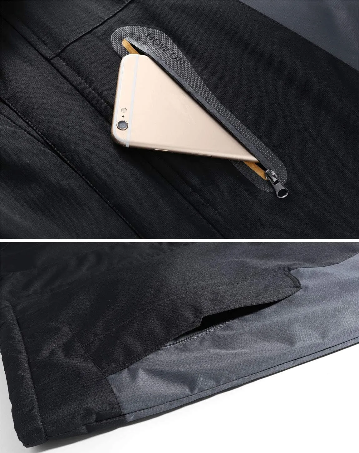 HOW'ON Men's Waterproof Ski Jacket Windproof Rain Jacket Winter Warm Hooded Coat