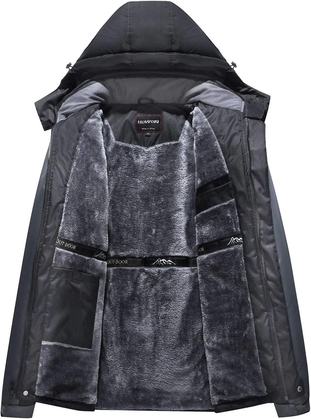 HOW'ON Men's Waterproof Ski Jacket Windproof Rain Jacket Winter Warm Hooded Coat