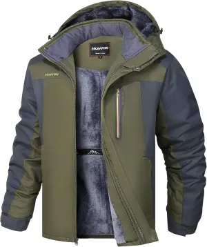 HOW'ON Men's Waterproof Ski Jacket Windproof Rain Jacket Winter Warm Hooded Coat