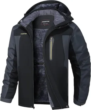 HOW'ON Men's Waterproof Ski Jacket Windproof Rain Jacket Winter Warm Hooded Coat