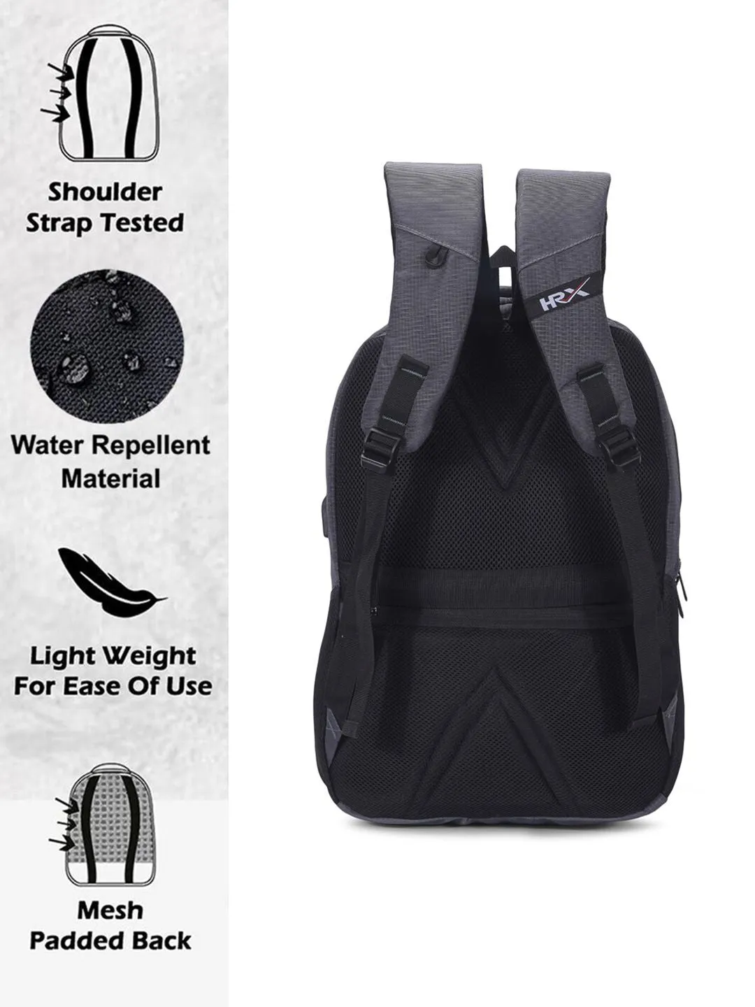 HRX by Hrithik Roshan Unisex Grey Backpack with Rain Cover & Reflective Strip