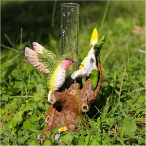 Hummingbird Rain Gauges Outdoor, Resin Hummingbird Garden Statue with a Plastic Rain Gauge, Hand Painted Birds Sculpture 5 Inch Water Gauge for Rain, Yard Patio Decor for Spring Summer