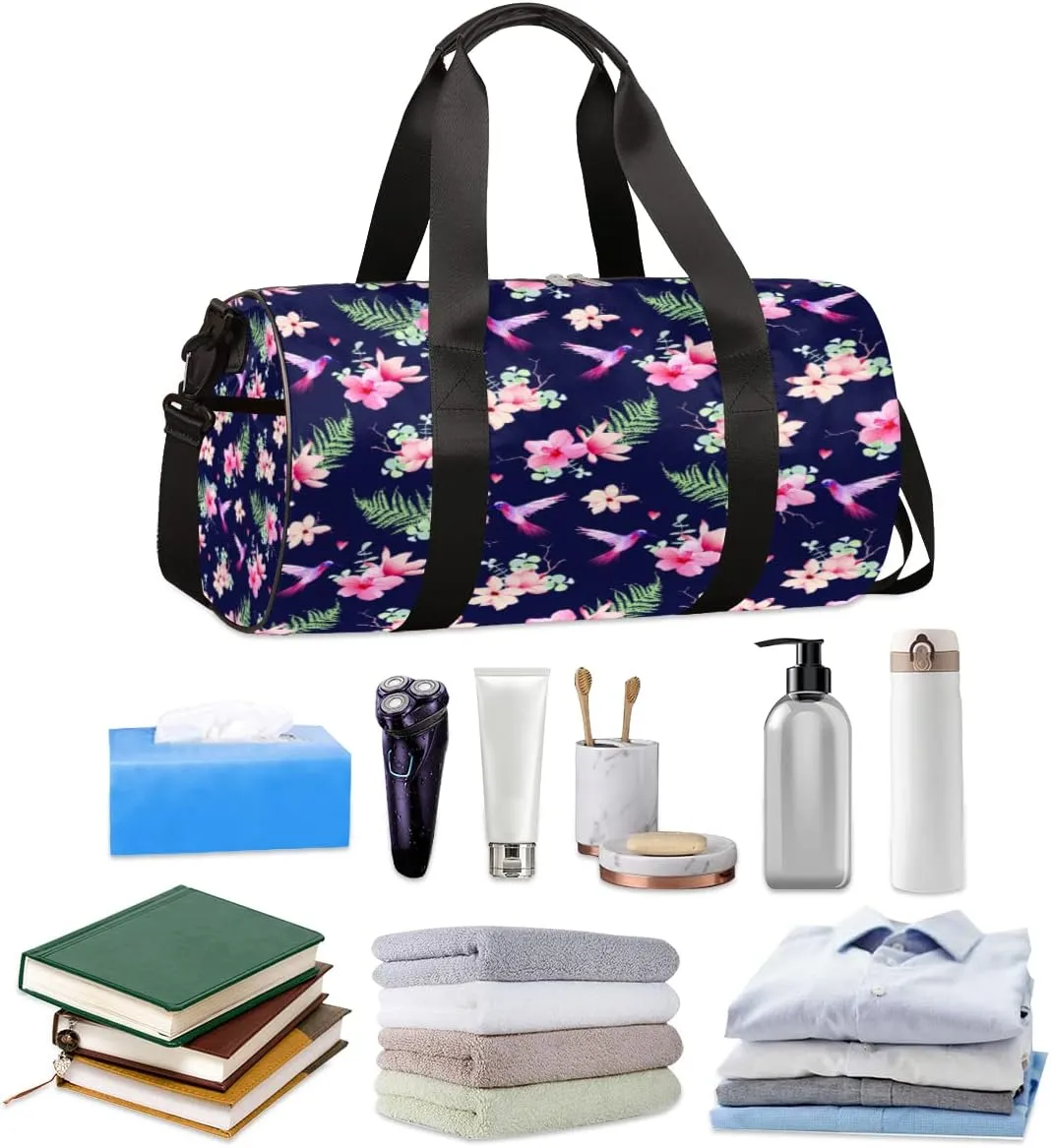 Hummingbirds Flower Beautiful Gym Bag Small Gym Duffel Bags for Men Women Overnight Weekender Bag Lightweight Sport Duffle Bag Carry On Gymbag