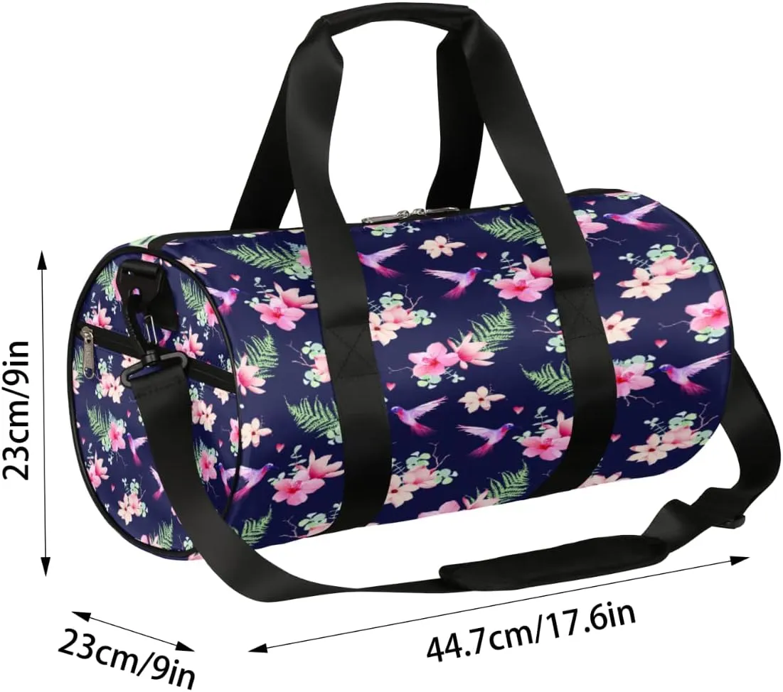 Hummingbirds Flower Beautiful Gym Bag Small Gym Duffel Bags for Men Women Overnight Weekender Bag Lightweight Sport Duffle Bag Carry On Gymbag