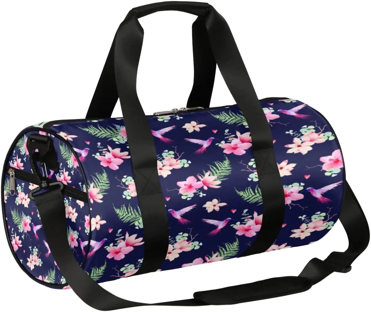 Hummingbirds Flower Beautiful Gym Bag Small Gym Duffel Bags for Men Women Overnight Weekender Bag Lightweight Sport Duffle Bag Carry On Gymbag