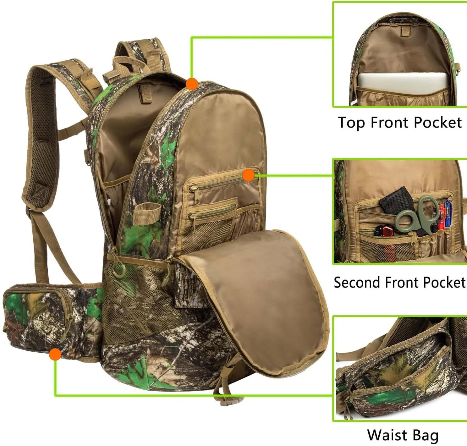 Hunting Backpack Outdoor Gear Hunting Pack with Bow and Rifle Carry System for Hunting. (Camo-Khaki)