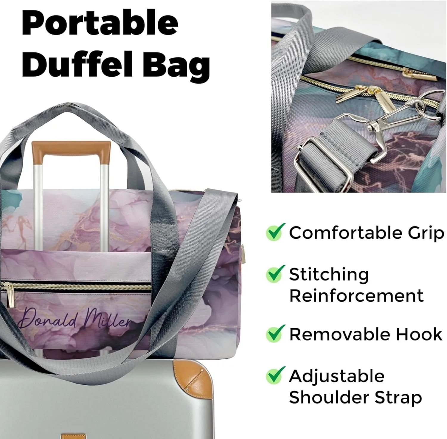 HUTARIO Personalized Duffle Bag for Women, Girl Sport Gym Dance Bag Travel for Weekender Overnight
