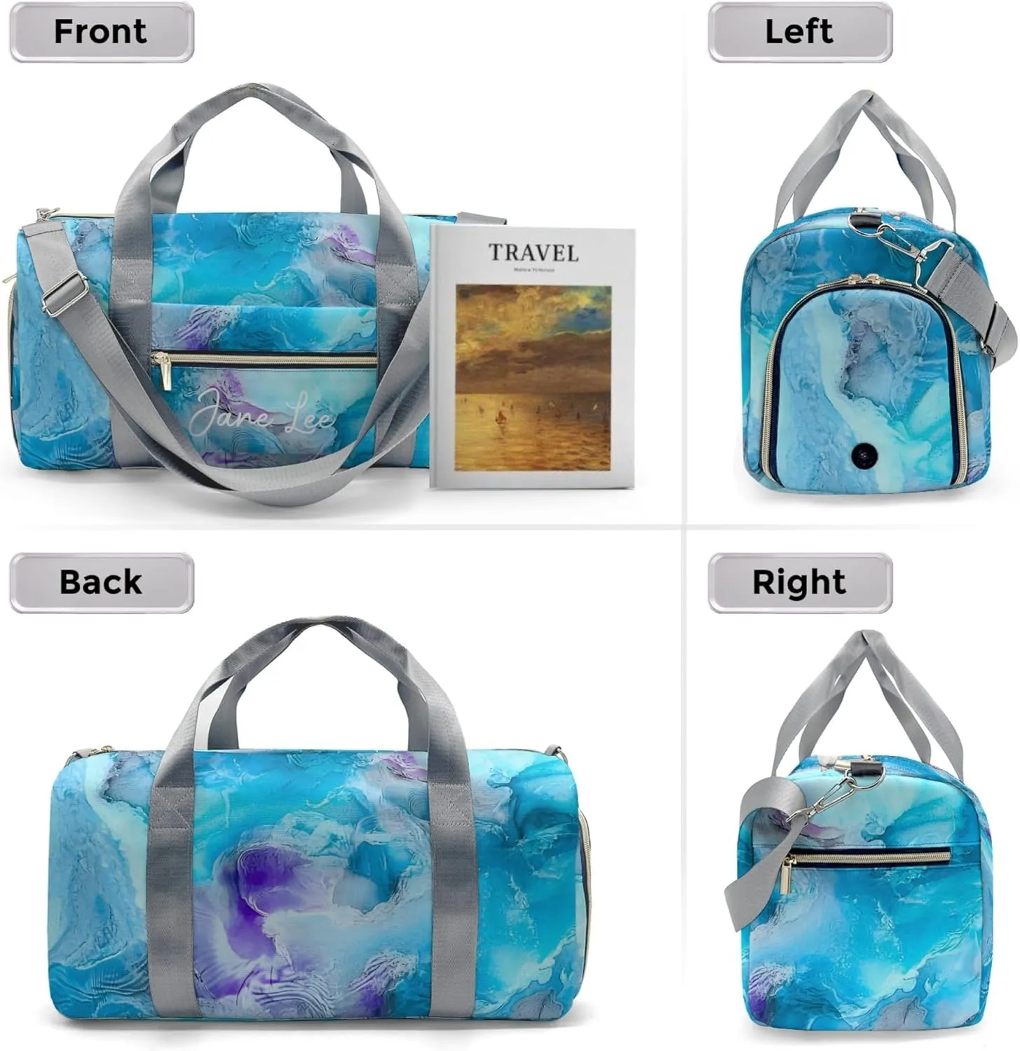 HUTARIO Personalized Duffle Bag for Women, Girl Sport Gym Dance Bag Travel for Weekender Overnight