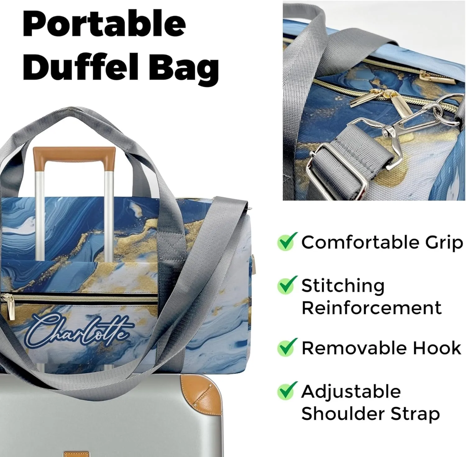 HUTARIO Personalized Duffle Bag for Women, Girl Sport Gym Dance Bag Travel for Weekender Overnight