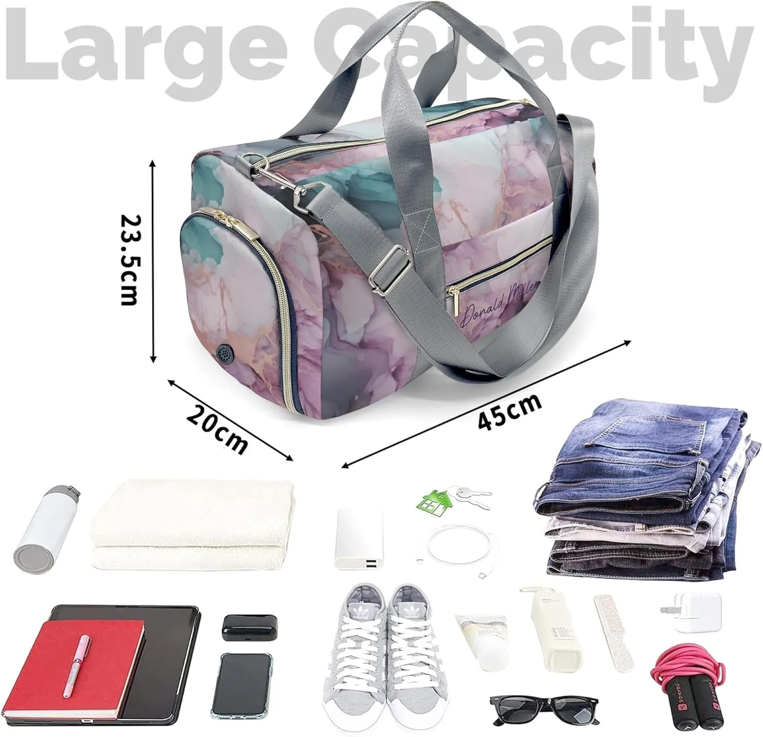 HUTARIO Personalized Duffle Bag for Women, Girl Sport Gym Dance Bag Travel for Weekender Overnight