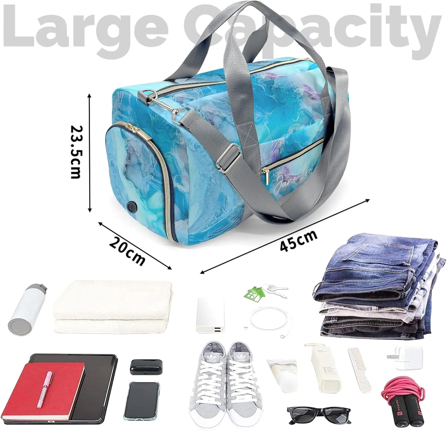 HUTARIO Personalized Duffle Bag for Women, Girl Sport Gym Dance Bag Travel for Weekender Overnight
