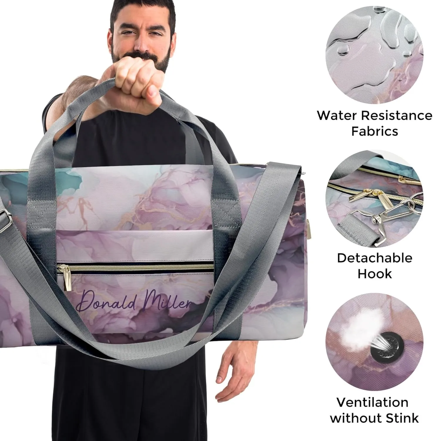 HUTARIO Personalized Duffle Bag for Women, Girl Sport Gym Dance Bag Travel for Weekender Overnight