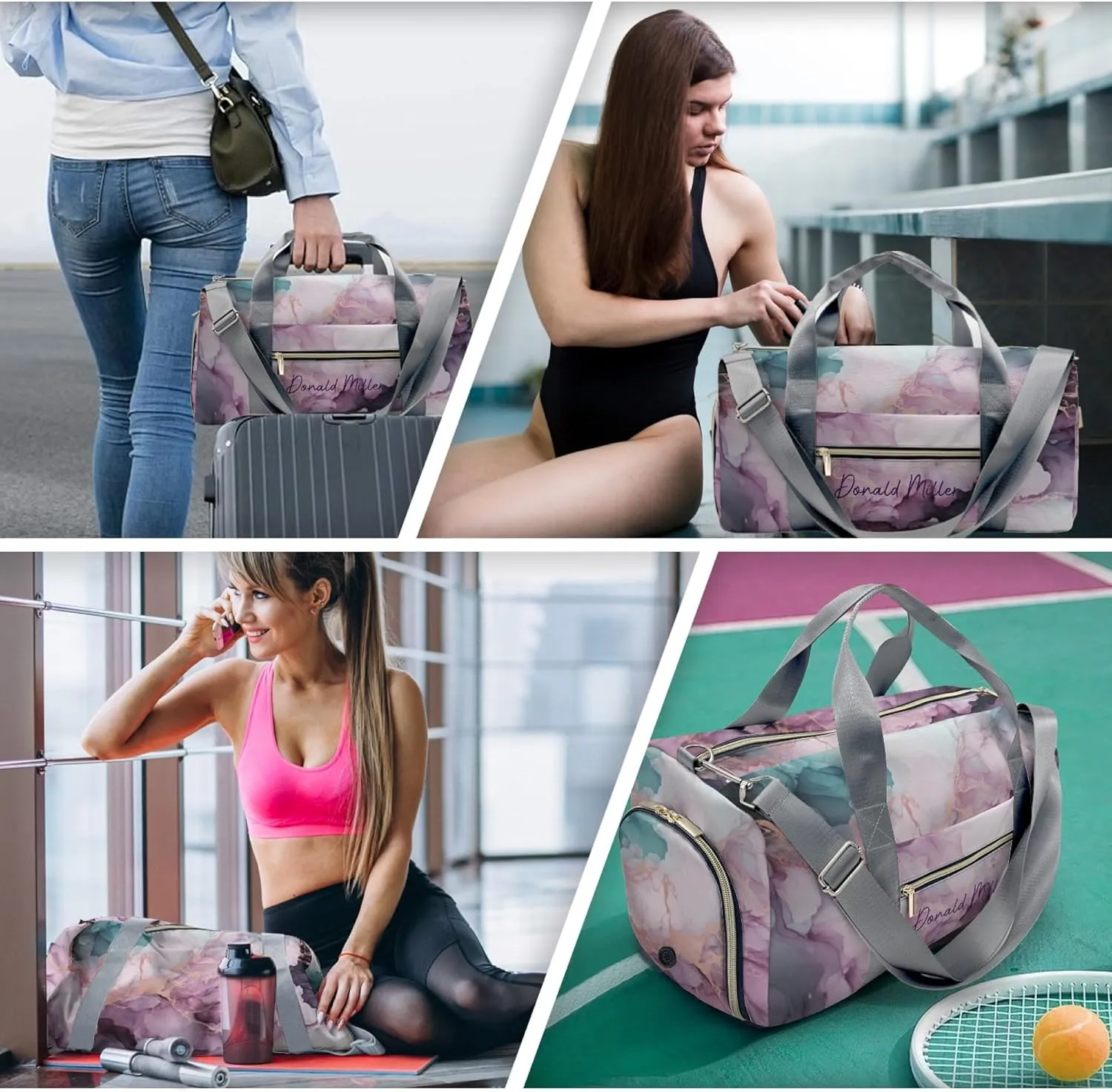 HUTARIO Personalized Duffle Bag for Women, Girl Sport Gym Dance Bag Travel for Weekender Overnight